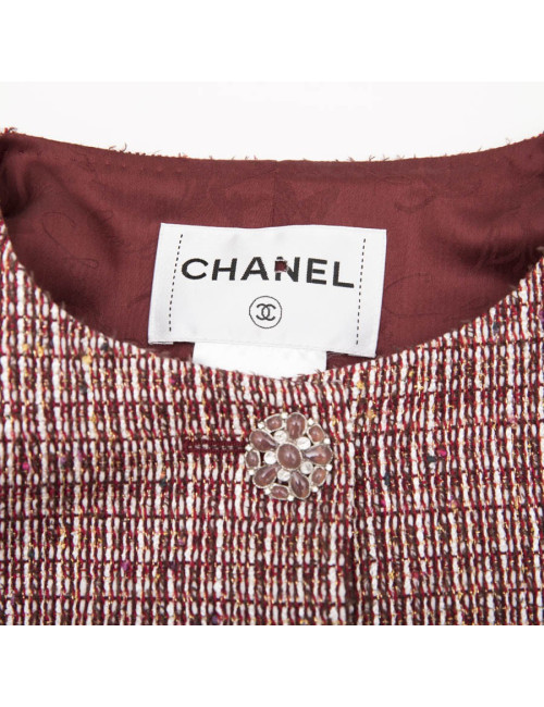  CHANEL jacket size 40 in burgundy fabric with gold metallic threads