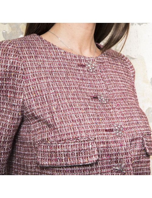  CHANEL jacket size 40 in burgundy fabric with gold metallic threads
