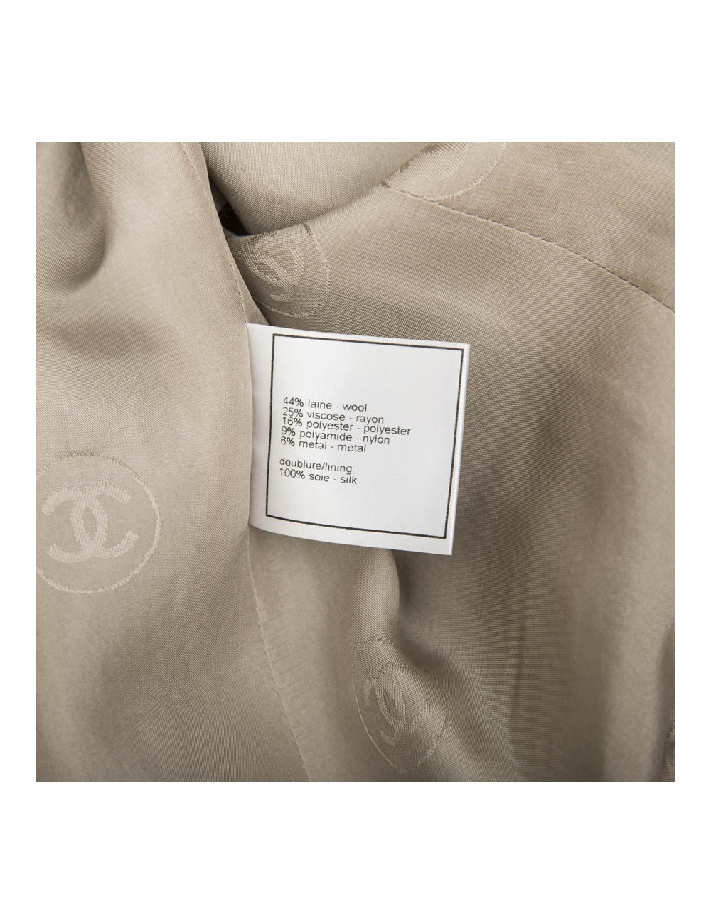 CHANEL set jacket and top 38FR in green beige fabric and silver threads