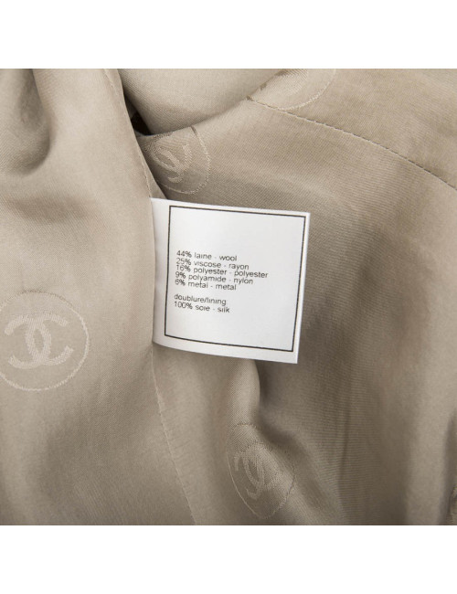 CHANEL set jacket and top 38FR in green beige fabric and silver threads