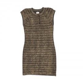 CHANEL "Paris-Shanghai" dress in gold, black and beige cashmere and wool size 36FR