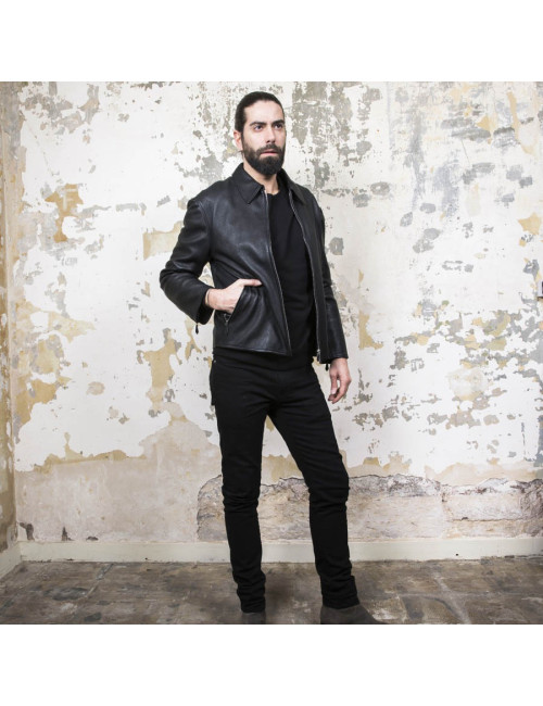 HERMES T 54 men's jacket in black Clémence calf leather