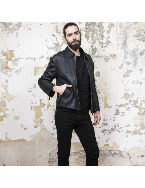 HERMES T 54 men's jacket in black Clémence calf leather