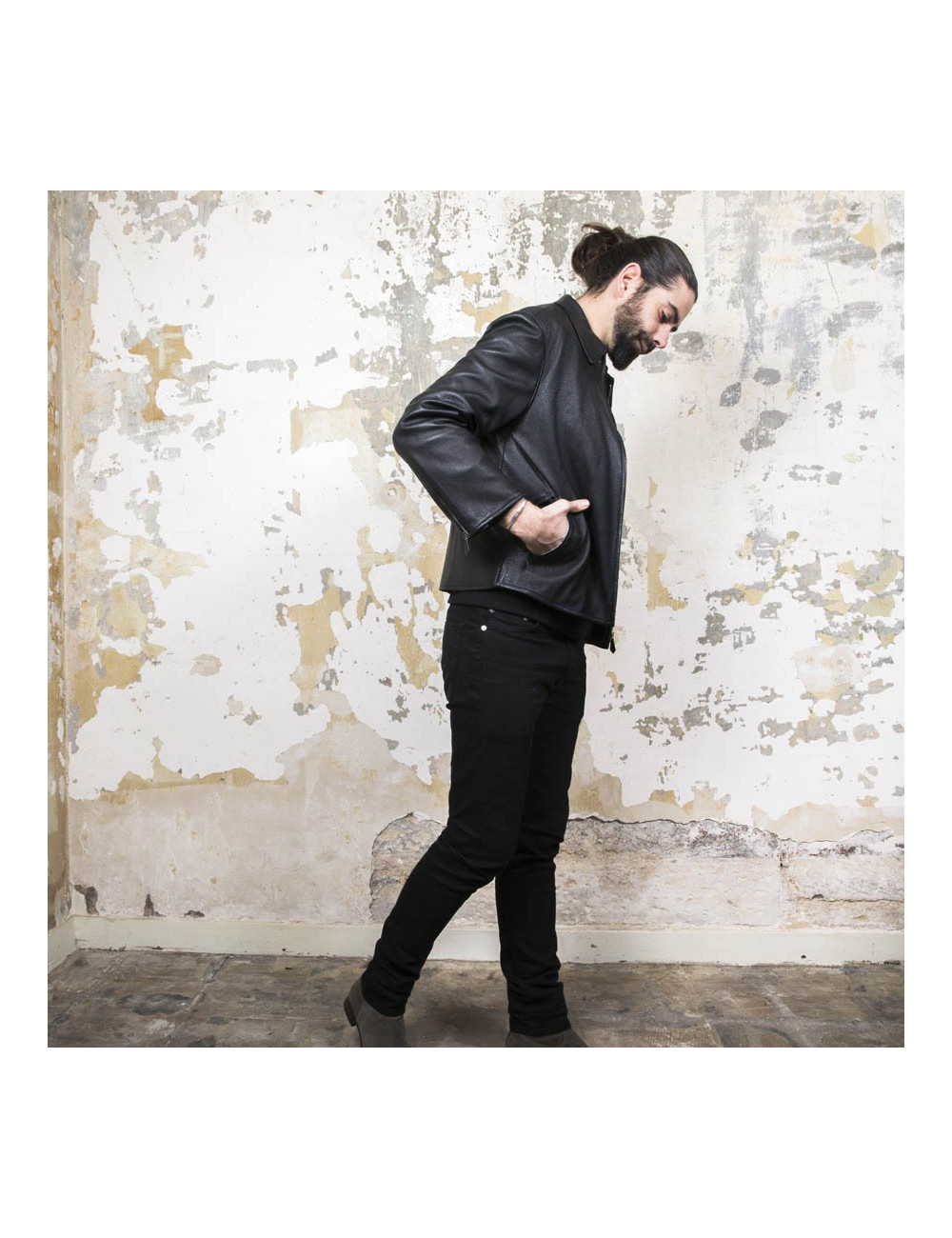 HERMES T 54 men's jacket in black Clémence calf leather