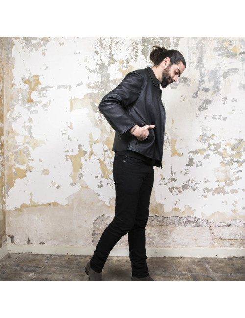 HERMES T 54 men's jacket in black Clémence calf leather