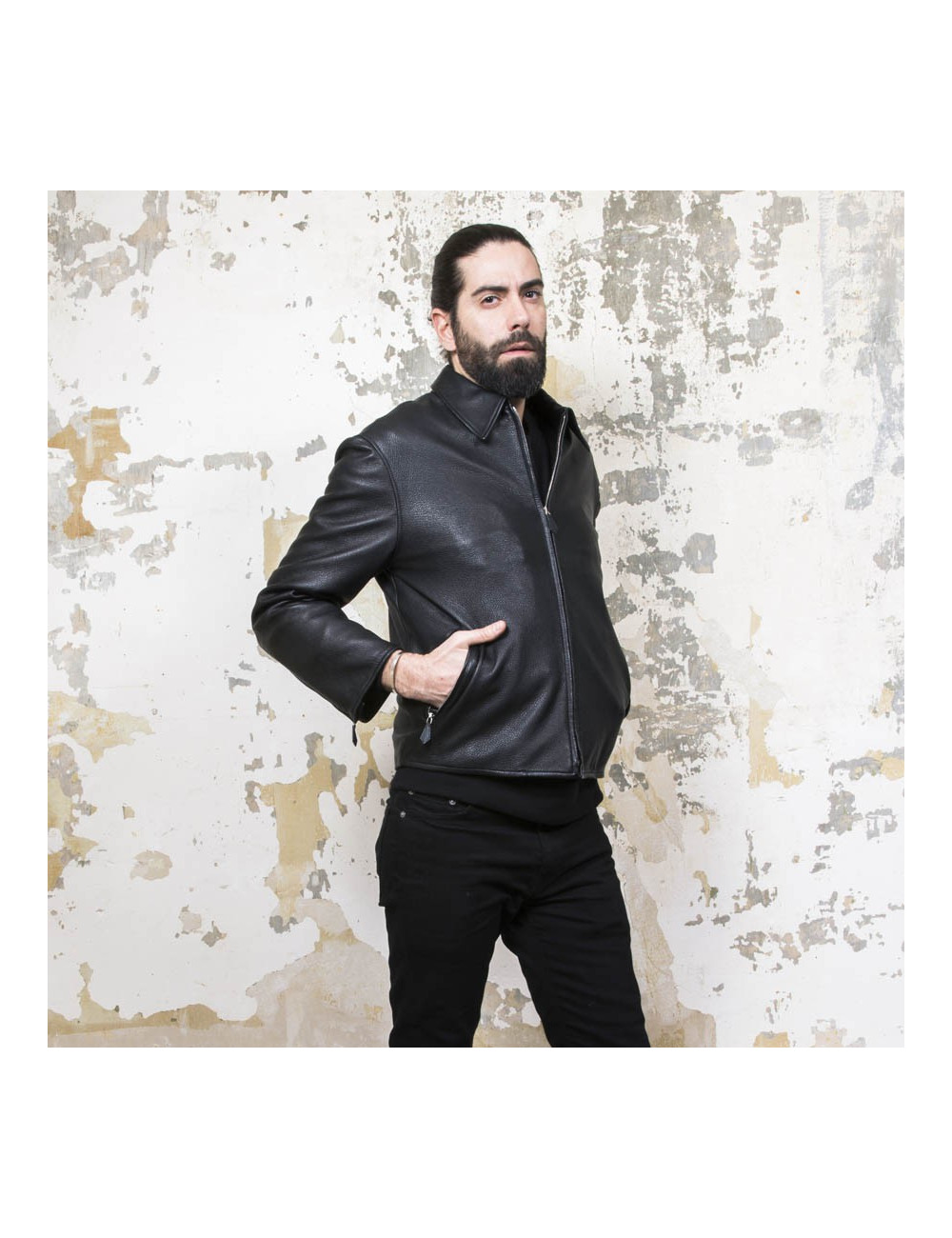 HERMES T 54 men's jacket in black Clémence calf leather