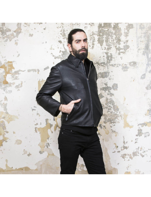 HERMES T 54 men's jacket in black Clémence calf leather