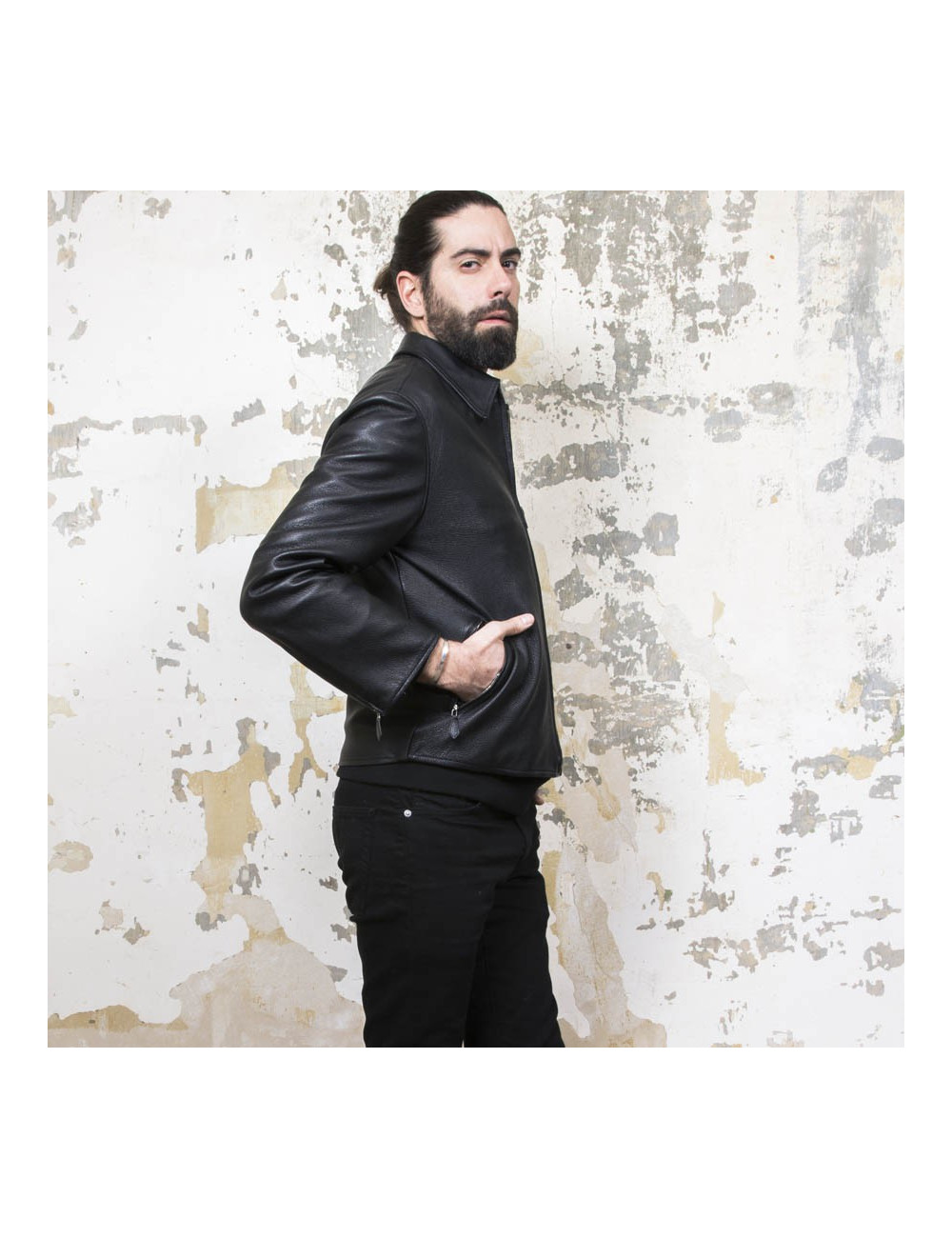 HERMES T 54 men's jacket in black Clémence calf leather