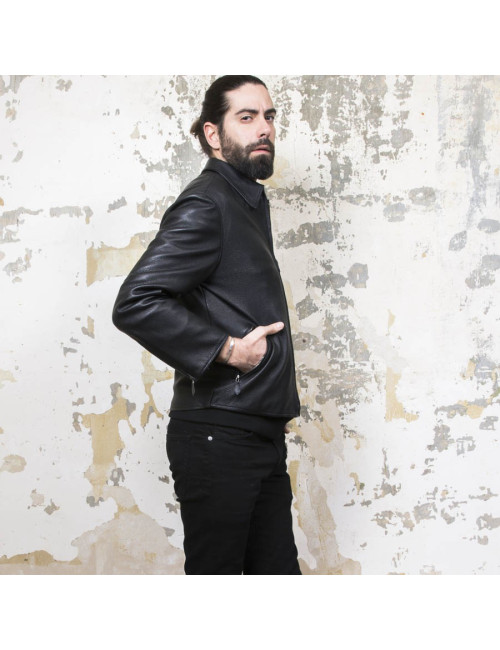 HERMES T 54 men's jacket in black Clémence calf leather