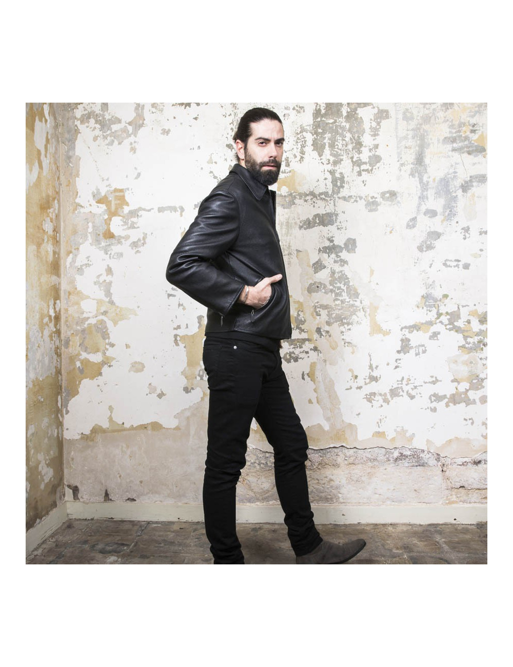 HERMES T 54 men's jacket in black Clémence calf leather