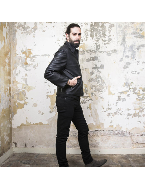 HERMES T 54 men's jacket in black Clémence calf leather