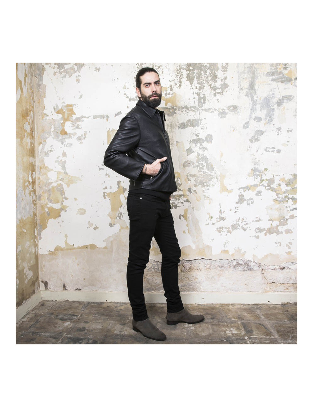 HERMES T 54 men's jacket in black Clémence calf leather