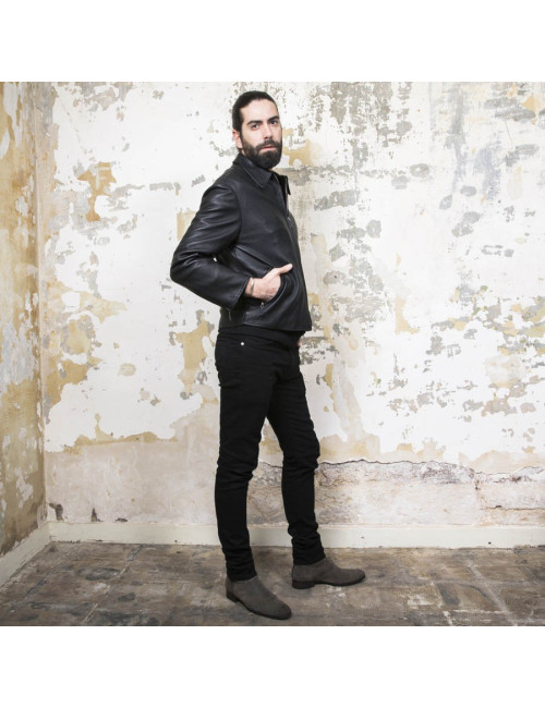 HERMES T 54 men's jacket in black Clémence calf leather