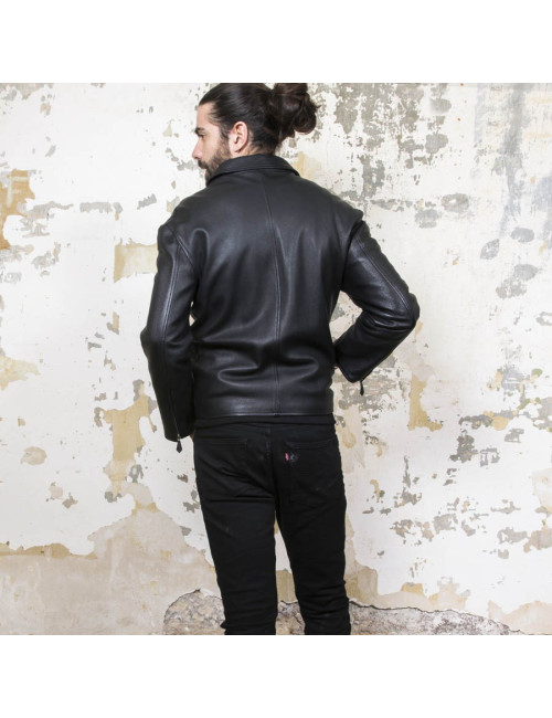 HERMES T 54 men's jacket in black Clémence calf leather