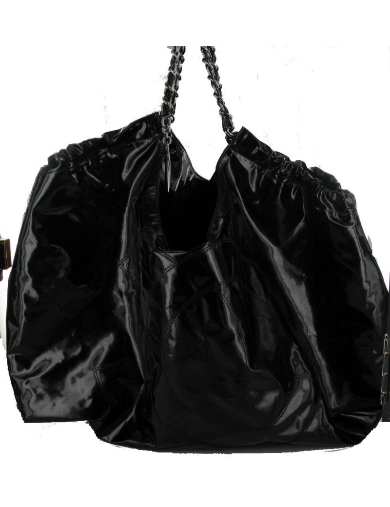Sac CHANEL GM en cuir vernis noir