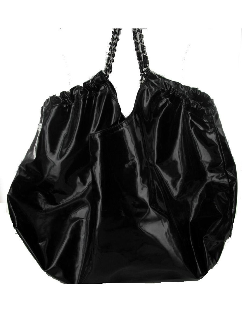 Sac CHANEL GM en cuir vernis noir