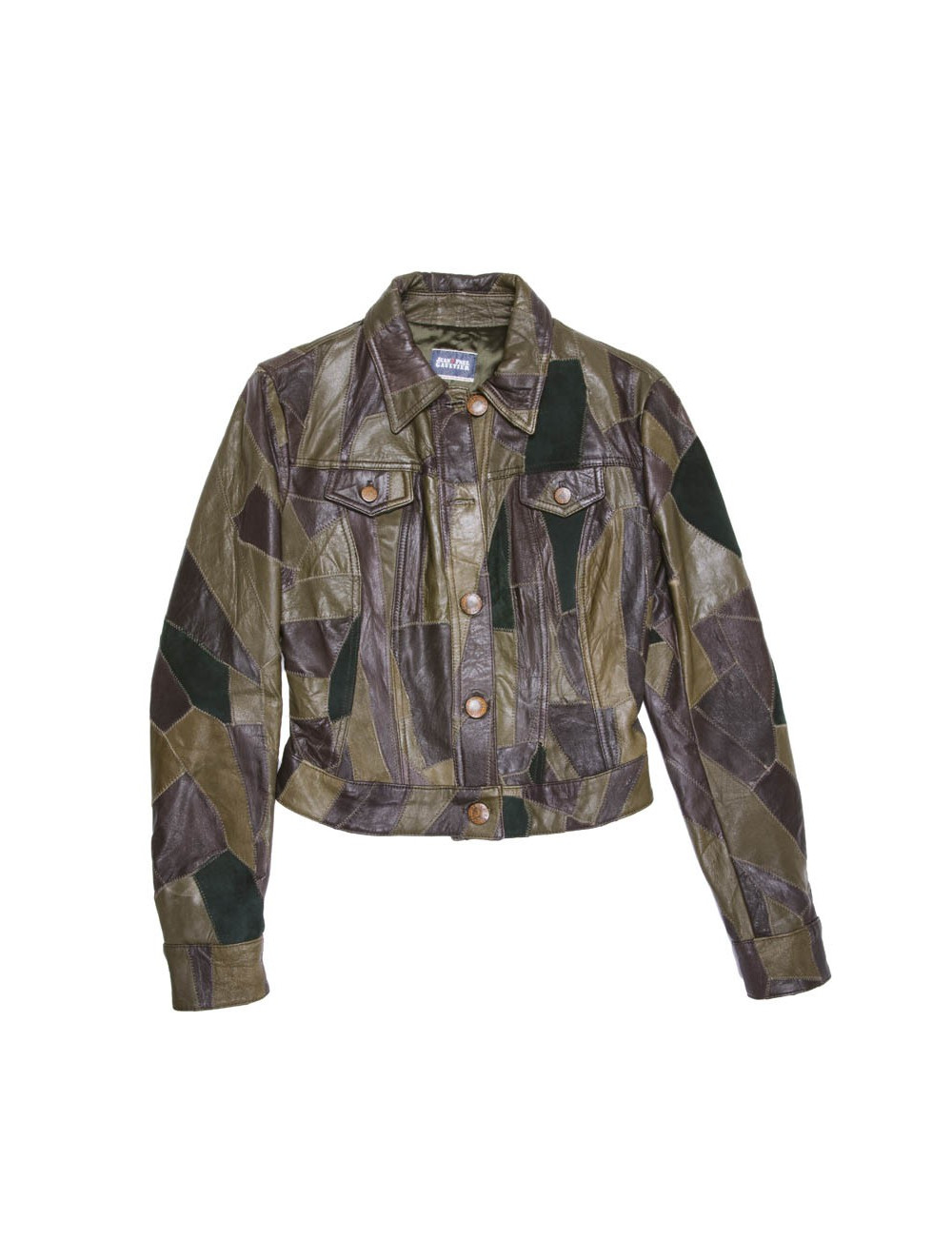 Blouson JEAN PAUL GAULTIER en cuir vert et marron patchwork