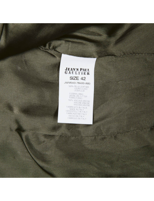 Blouson JEAN PAUL GAULTIER en cuir vert et marron patchwork