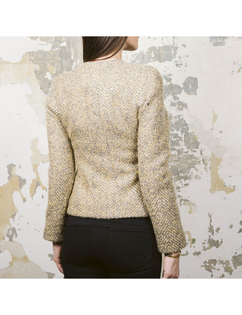 Veste courte CHANEL T 36 tweed gris et lamé doré