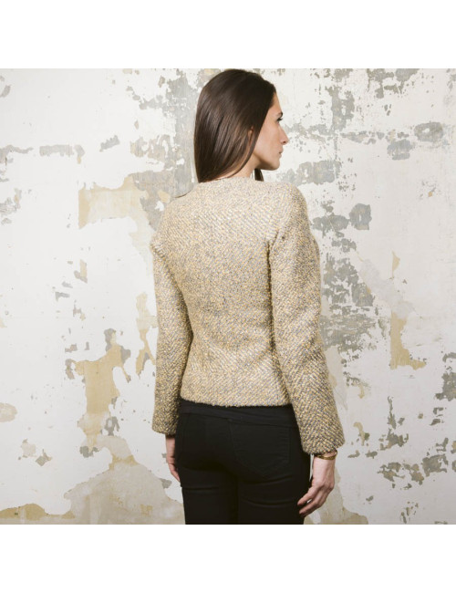 Veste CHANEL T 36 tweed gris et lamé doré