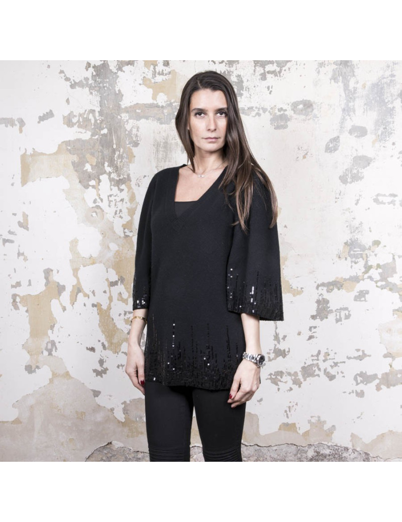 Pull VALENTINO T 44 FR en laine et cachemire noir avec sequins