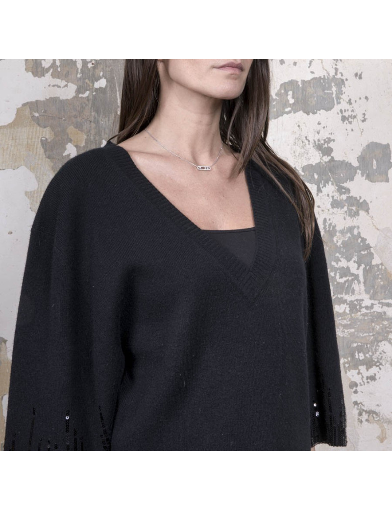 Pull VALENTINO T 44 FR en laine et cachemire noir avec sequins