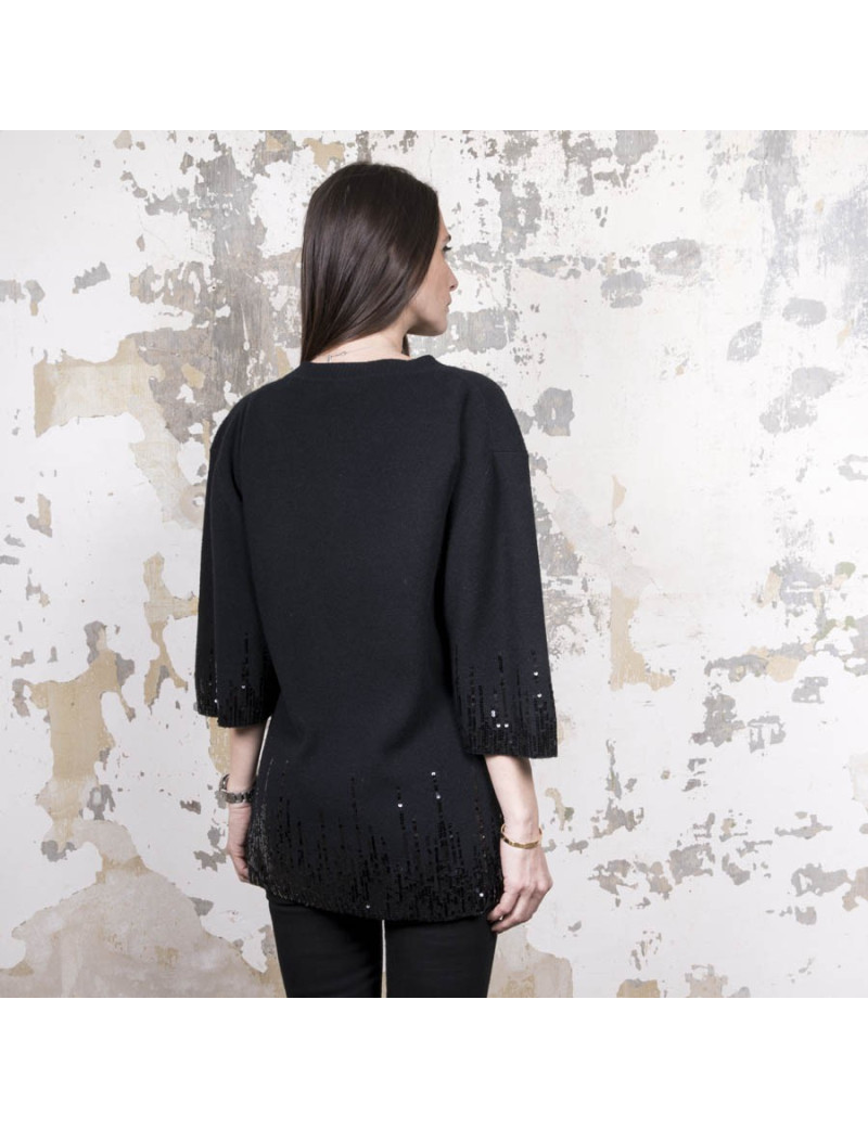 Pull VALENTINO T 44 FR en laine et cachemire noir avec sequins
