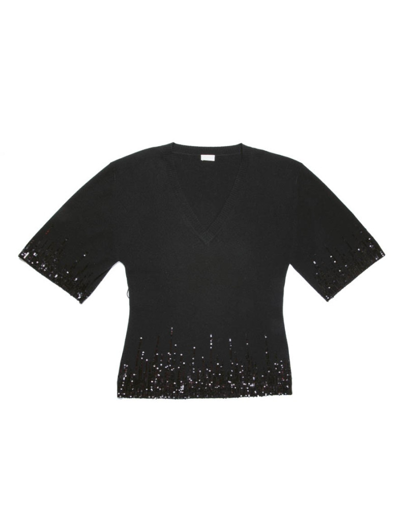 Pull VALENTINO T 44 FR en laine et cachemire noir avec sequins