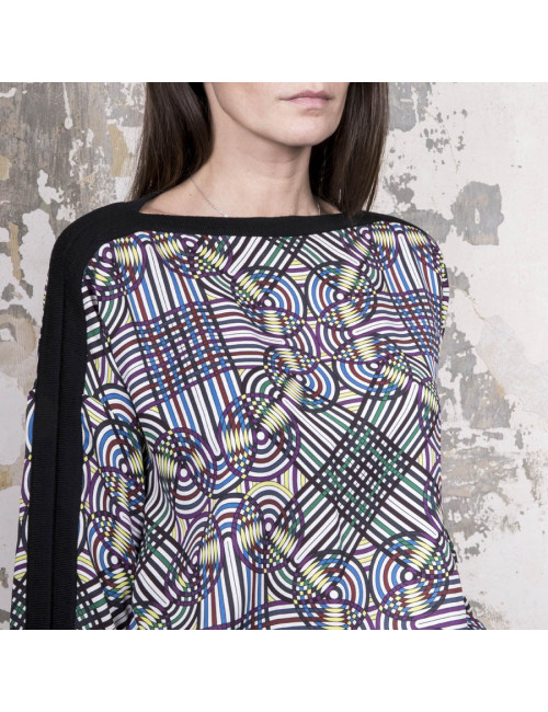 Blouse Vintage  HERMES en soie motifs floraux bleu et jaune 