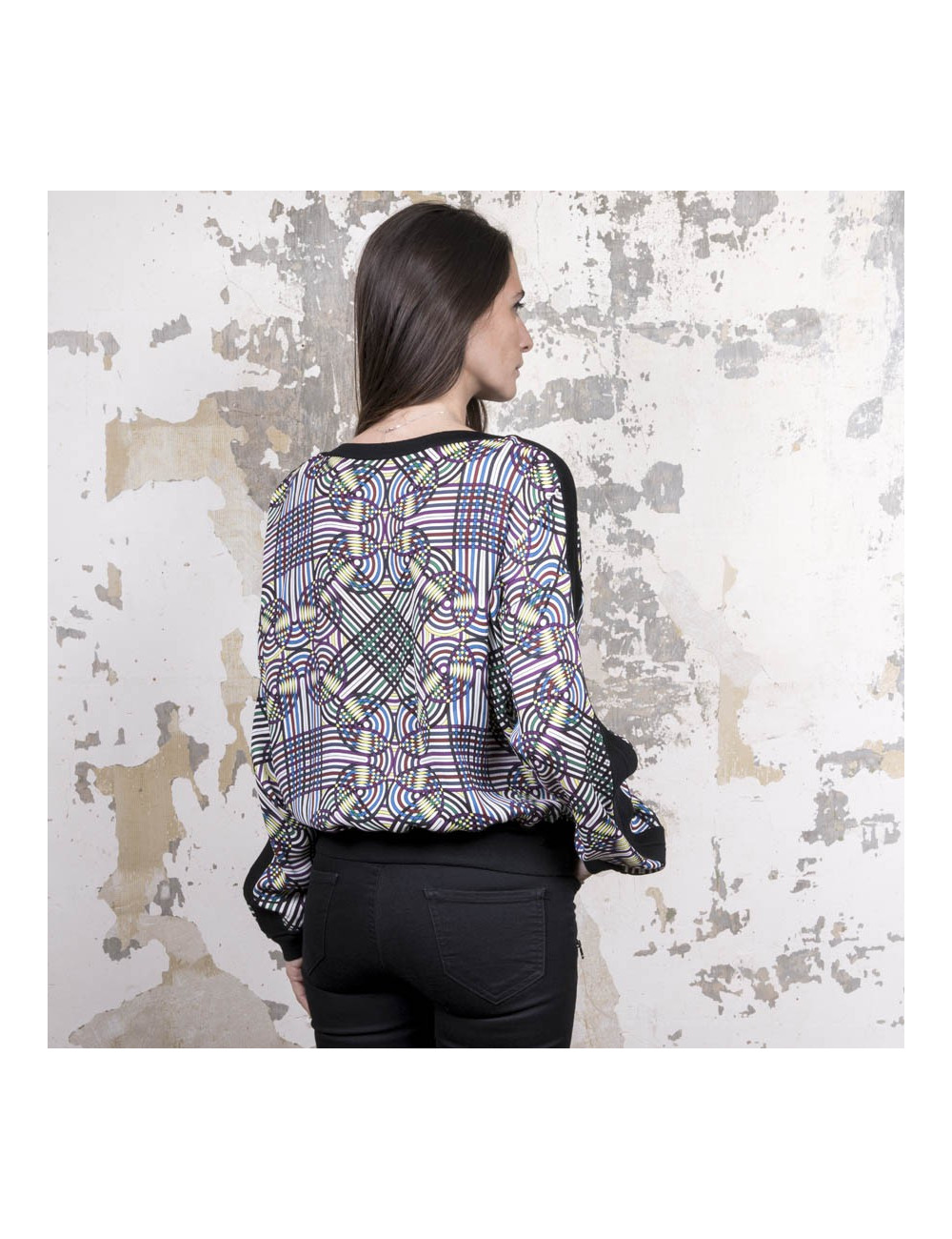 Blouse Vintage  HERMES en soie motifs floraux bleu et jaune 