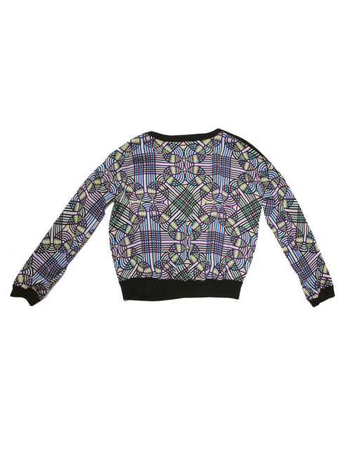 Blouse Vintage  HERMES en soie motifs floraux bleu et jaune 