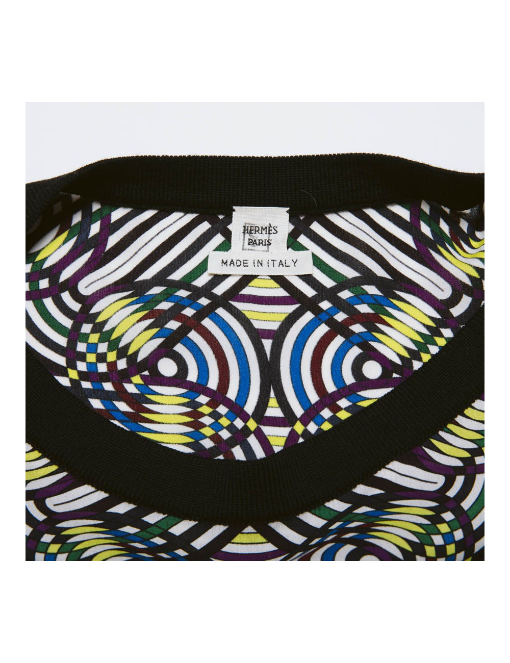 Blouse Vintage  HERMES en soie motifs floraux bleu et jaune 