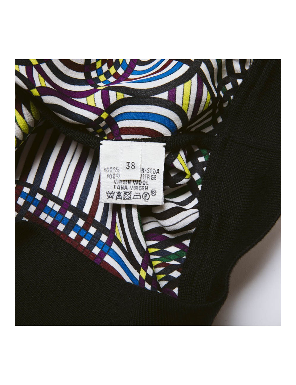 Blouse Vintage  HERMES en soie motifs floraux bleu et jaune 