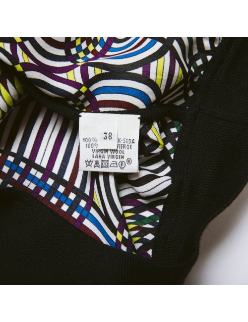 Blouse Vintage  HERMES en soie motifs floraux bleu et jaune 