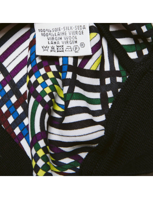 Blouse Vintage  HERMES en soie motifs floraux bleu et jaune 