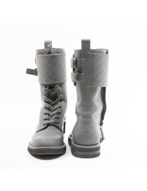 Boots T 37 CHANEL cuir gris