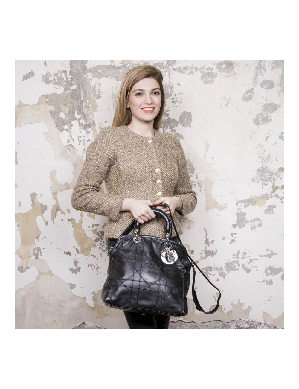 Sac DIOR en cuir matelassé noir