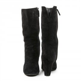 CHANEL boots in black velvet calfskin leather size 36.5C