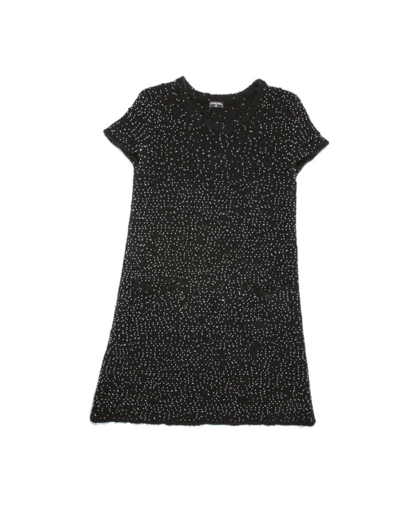 Robe CHANEL en laine noire perlée