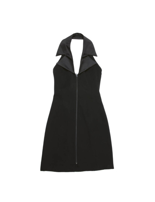 Robe YVES SAINT LAURENT T 38 FR en laine noire dos nu et col de veste