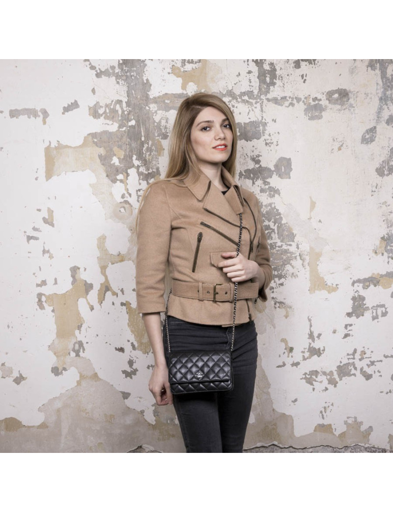 Sac Wallet CHANEL cuir matelassé noir