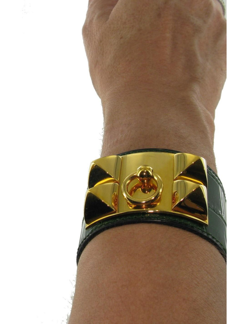 Manchette HERMES "collier de chien" en porosus 