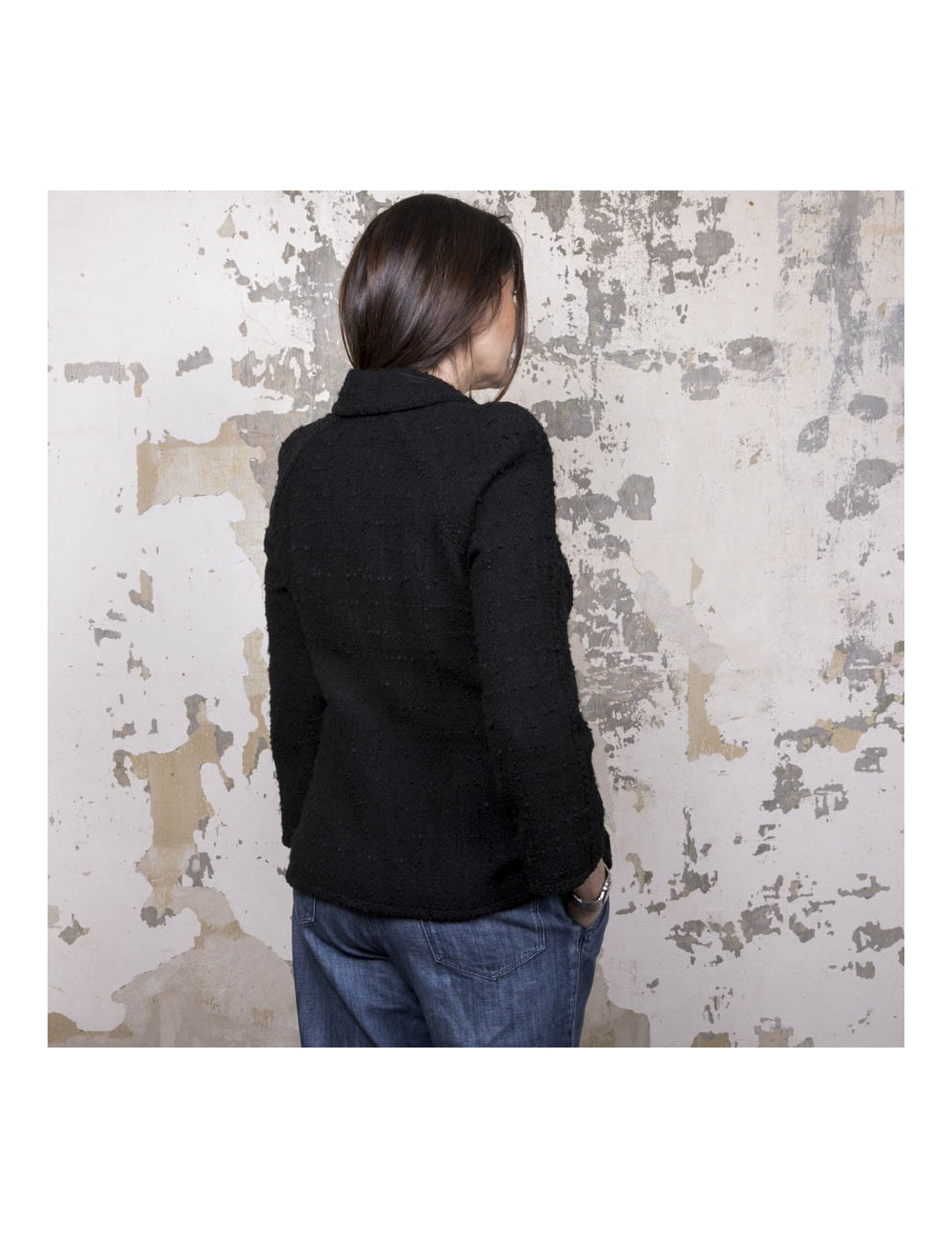 Veste CHANEL T 44 en tweed noir