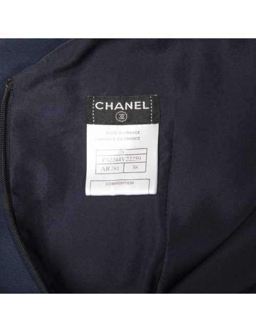 Robe du soir T 38 CHANEL en soie bleue à volants