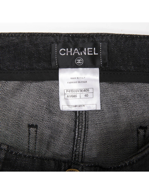 Pantalon jean CHANEL T 40 avec broderies or, bordeaux et noire