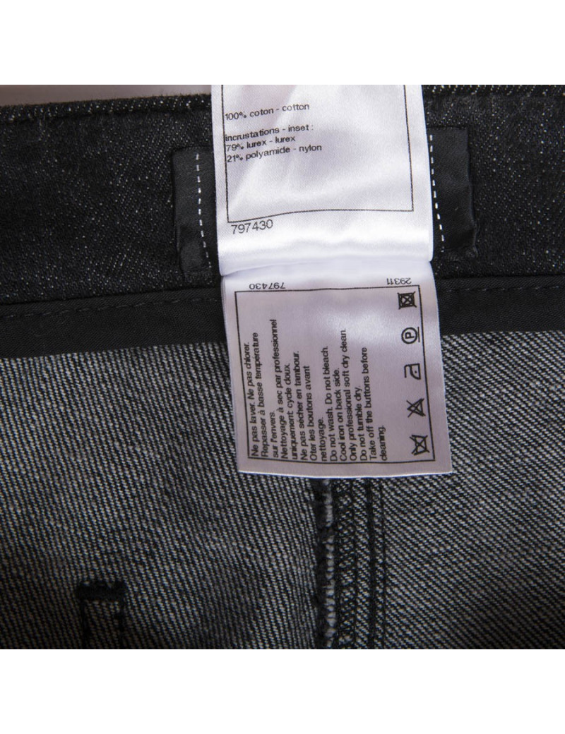 Pantalon jean CHANEL T 40 avec broderies or, bordeaux et noire