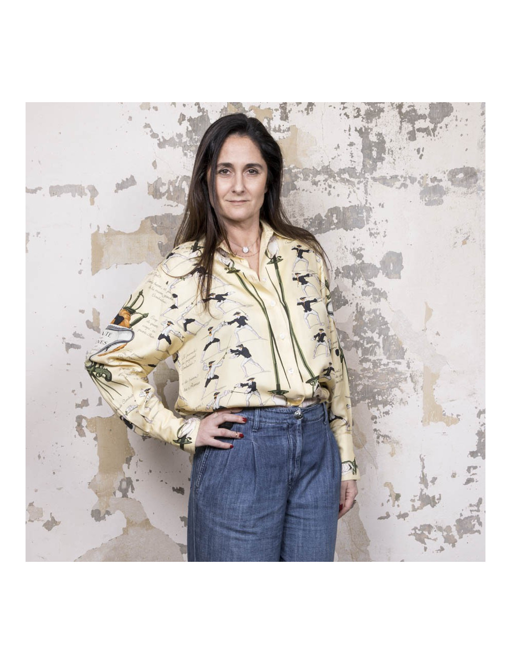 Chemise HERMES T 40 thème escrime en soie