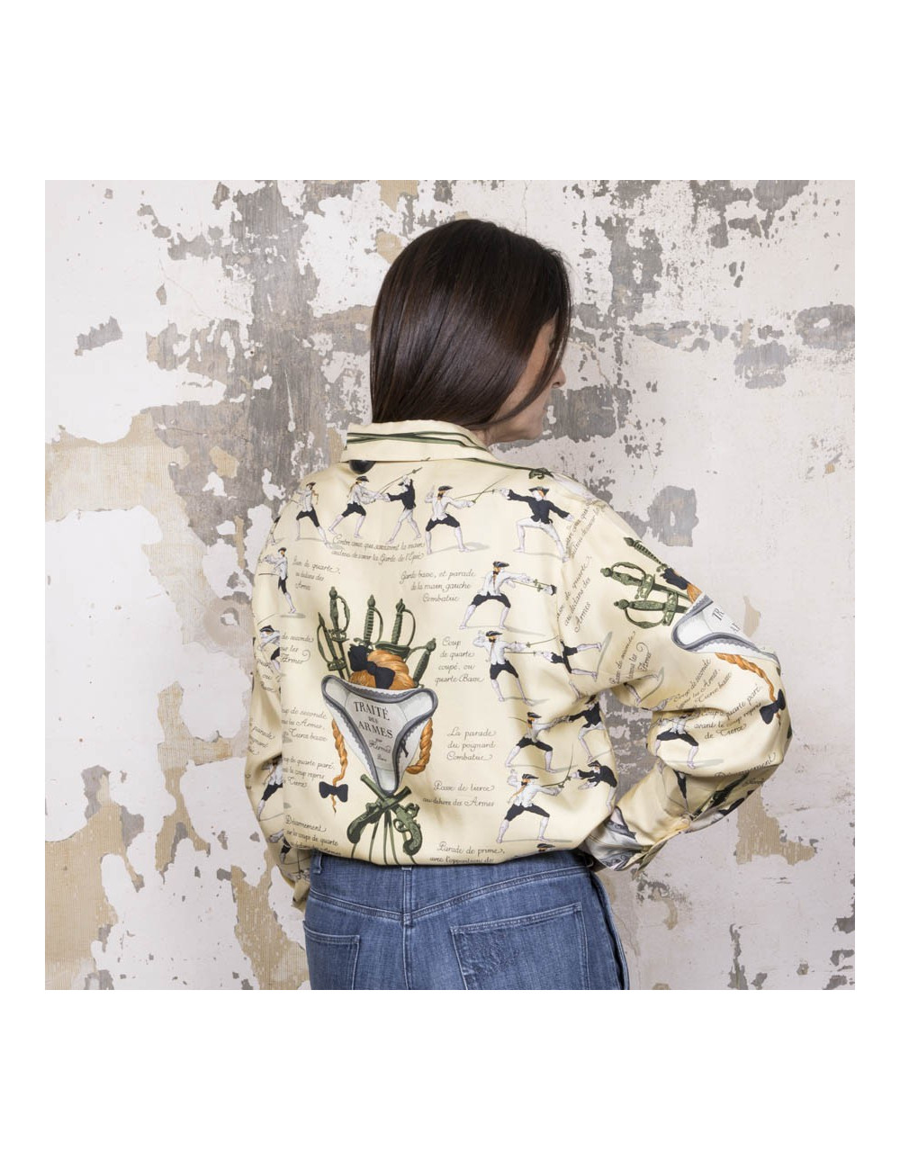 Chemise HERMES T 40 thème escrime en soie