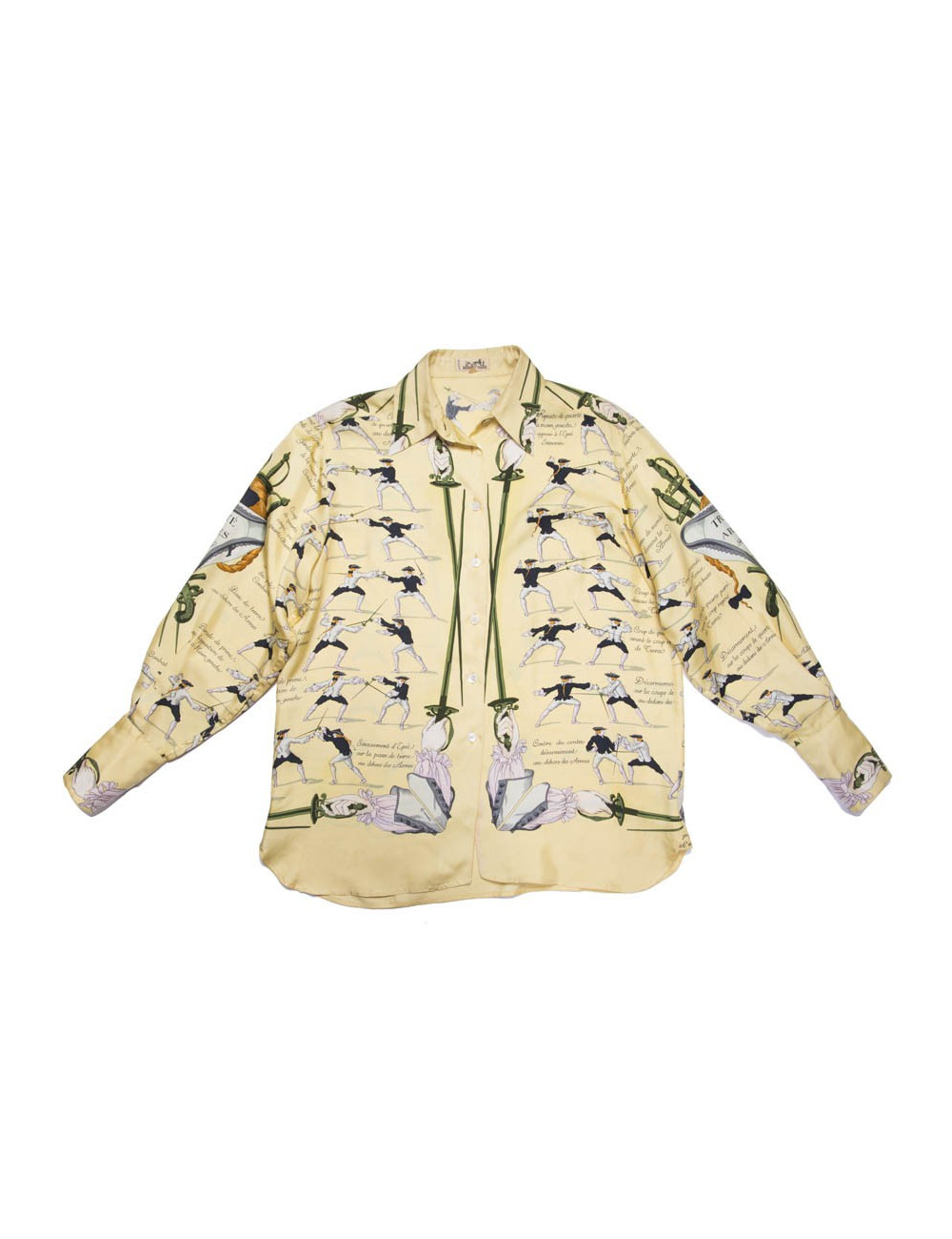 Blouse HERMES T 40 "Traité des armes" en soie