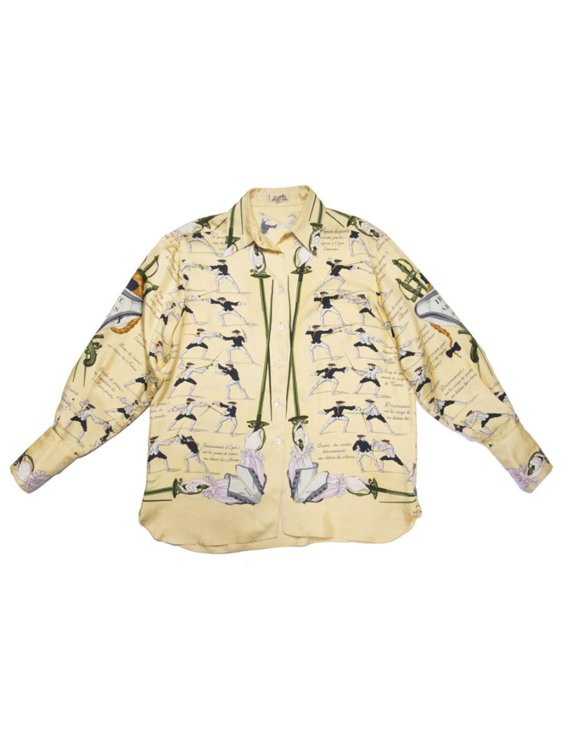 Chemise HERMES T 40 thème escrime en soie